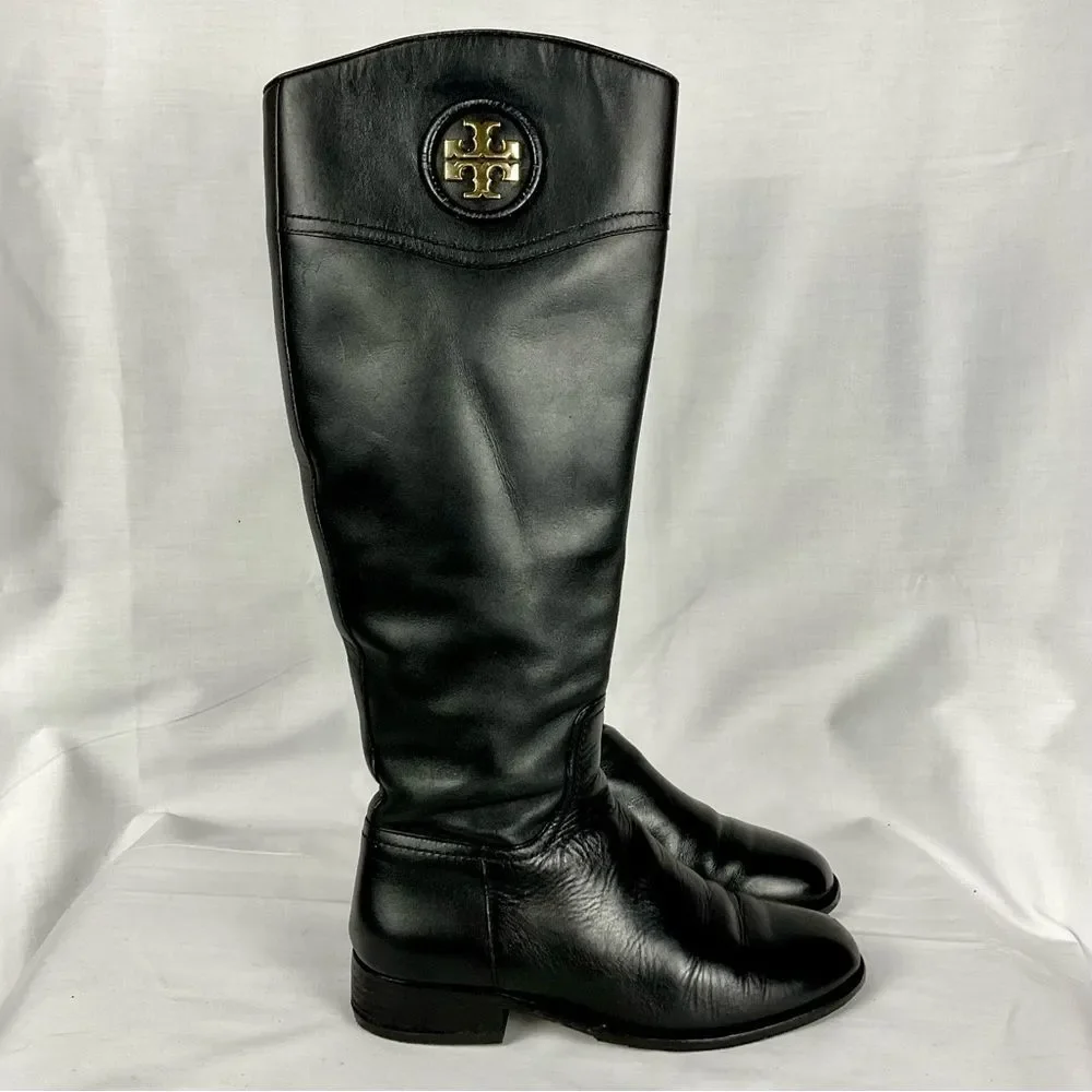 Tory Burch Ashlynn Black Boots Sz 7 Leather Riding Boots New Soles Authentic